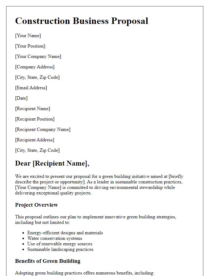 Letter template of construction business proposal for green building initiatives