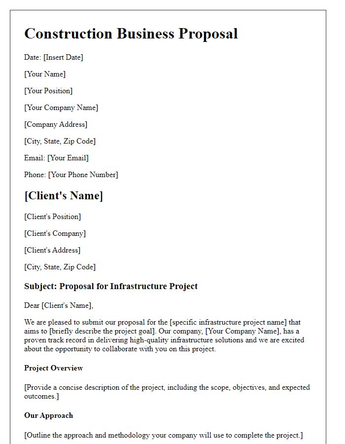 Letter template of construction business proposal for infrastructure projects