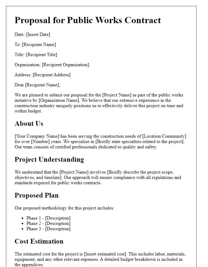 Letter template of construction business proposal for public works contracts