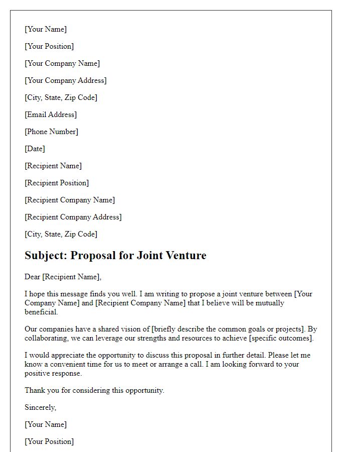 Letter template of business negotiation for joint venture proposal.