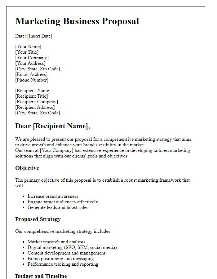 Letter template of a comprehensive marketing business proposal