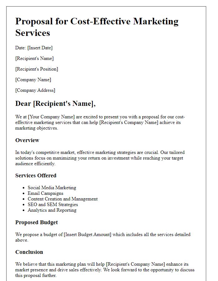 Letter template of a cost-effective marketing business proposal