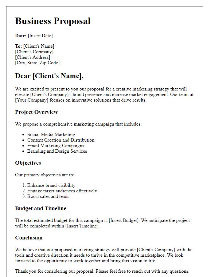 Letter template of a creative marketing business proposal