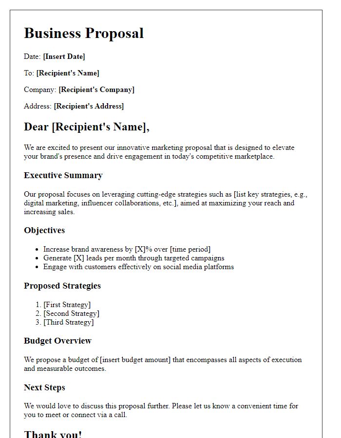 Letter template of an innovative marketing business proposal