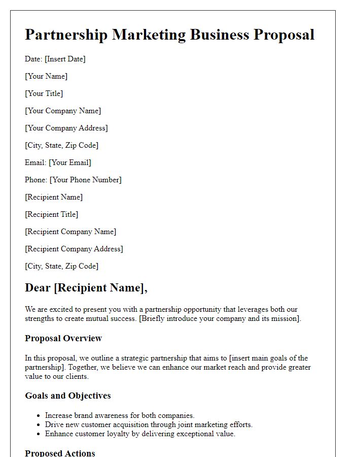 Letter template of a partnership-focused marketing business proposal