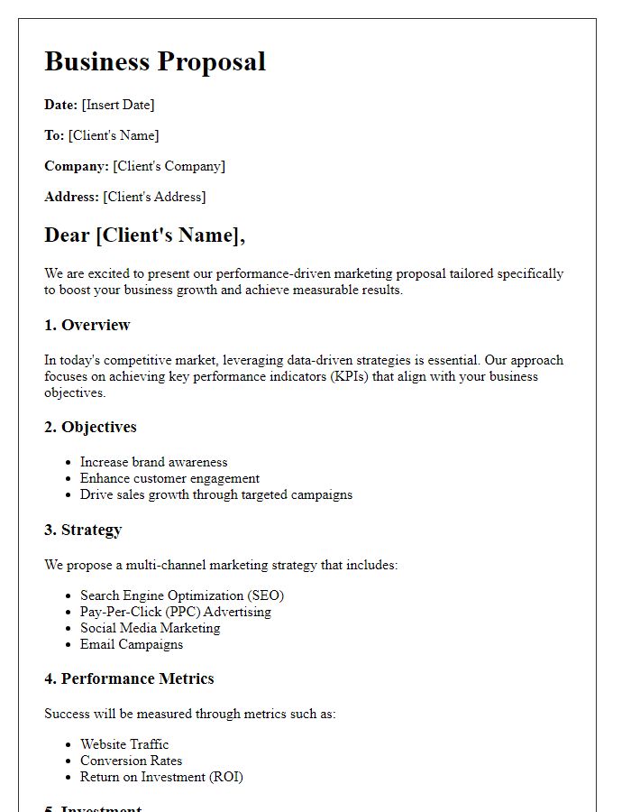 Letter template of a performance-driven marketing business proposal