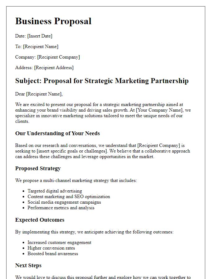 Letter template of a strategic marketing business proposal