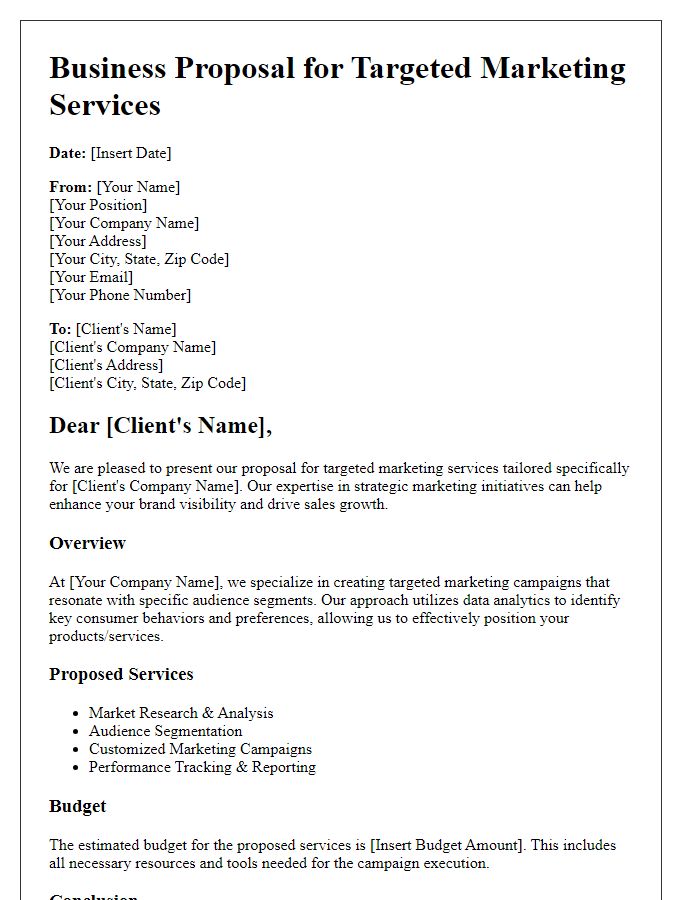 Letter template of a targeted marketing business proposal