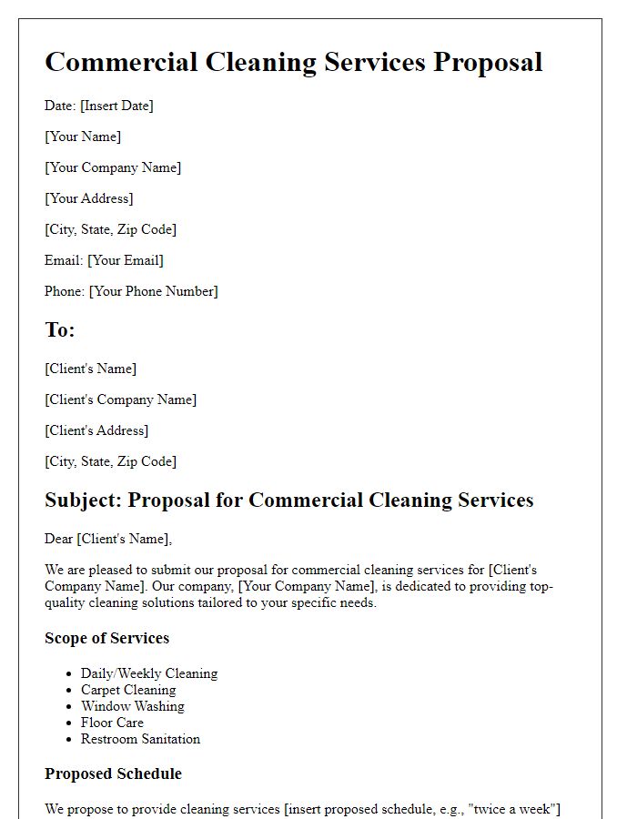 Letter template of commercial cleaning services business proposal