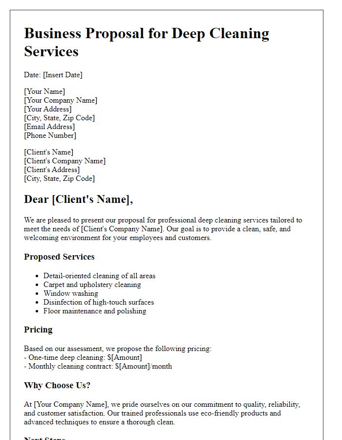 Letter template of deep cleaning services business proposal