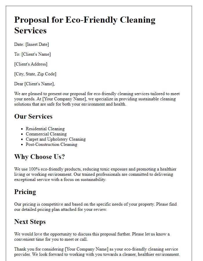 Letter template of eco-friendly cleaning services business proposal