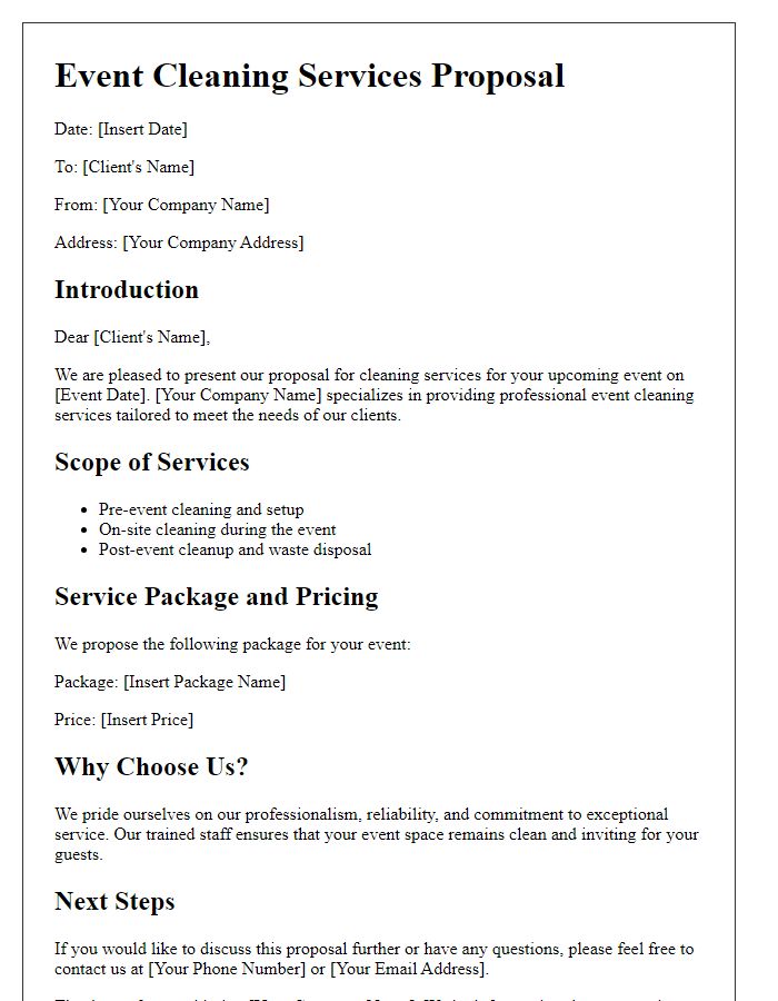 Letter template of event cleaning services business proposal