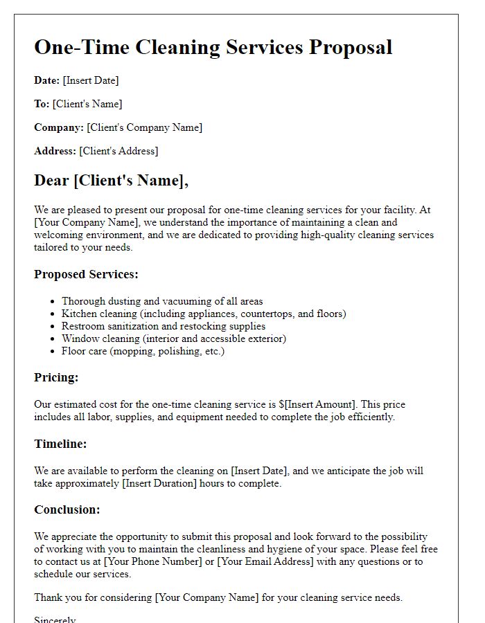 Letter template of one-time cleaning services business proposal