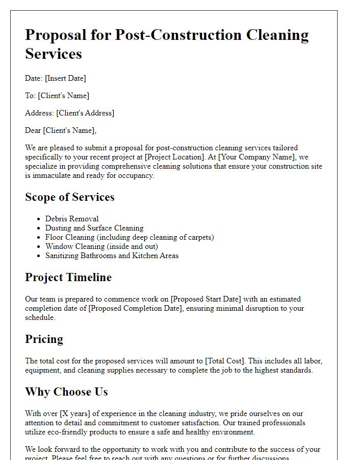 Letter template of post-construction cleaning services business proposal