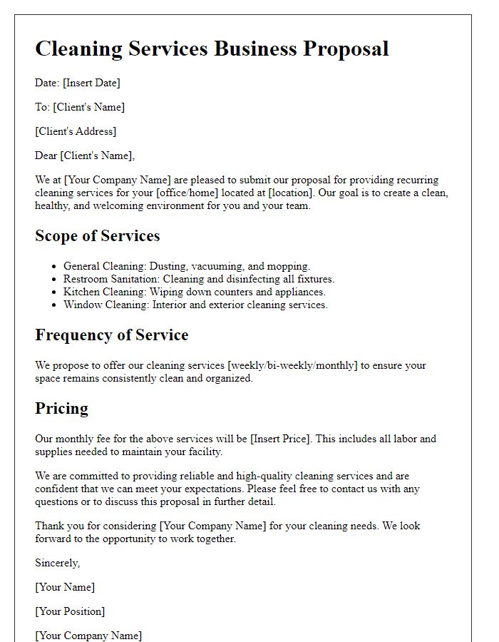 Letter template of recurring cleaning services business proposal