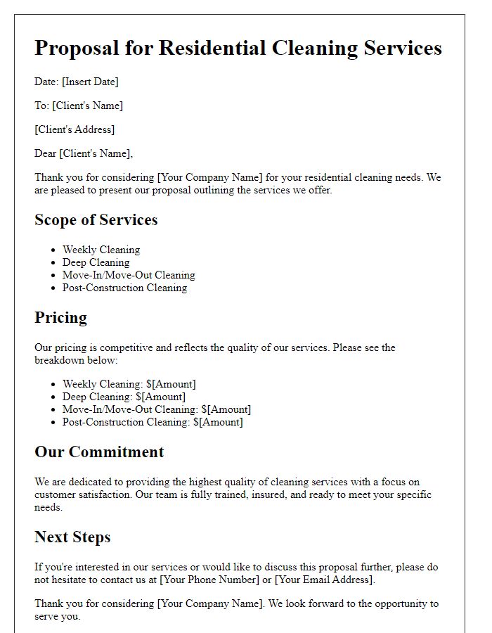 Letter template of residential cleaning services business proposal