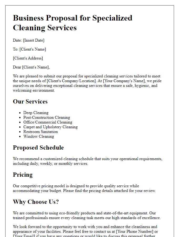 Letter template of specialized cleaning services business proposal