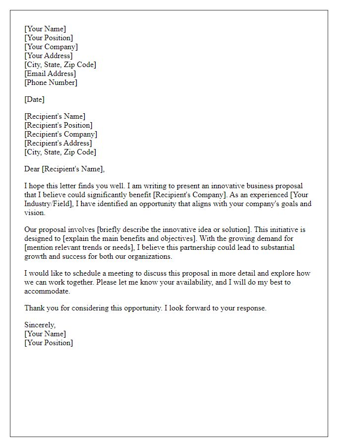 Letter template of an innovative business proposal suggestion letter.