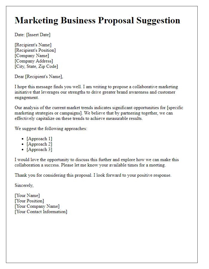 Letter template of a marketing business proposal suggestion letter.