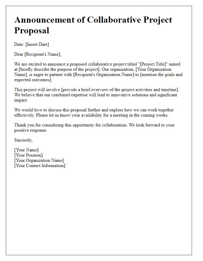 Letter template of collaborative project proposal announcement