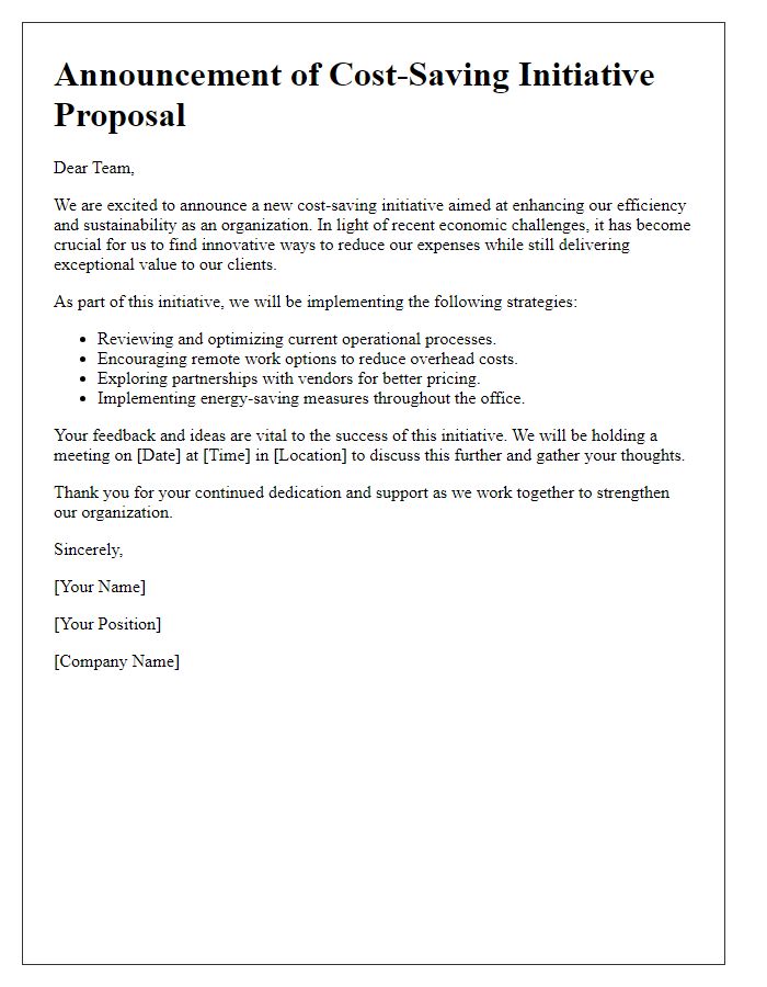 Letter template of cost-saving initiative proposal announcement