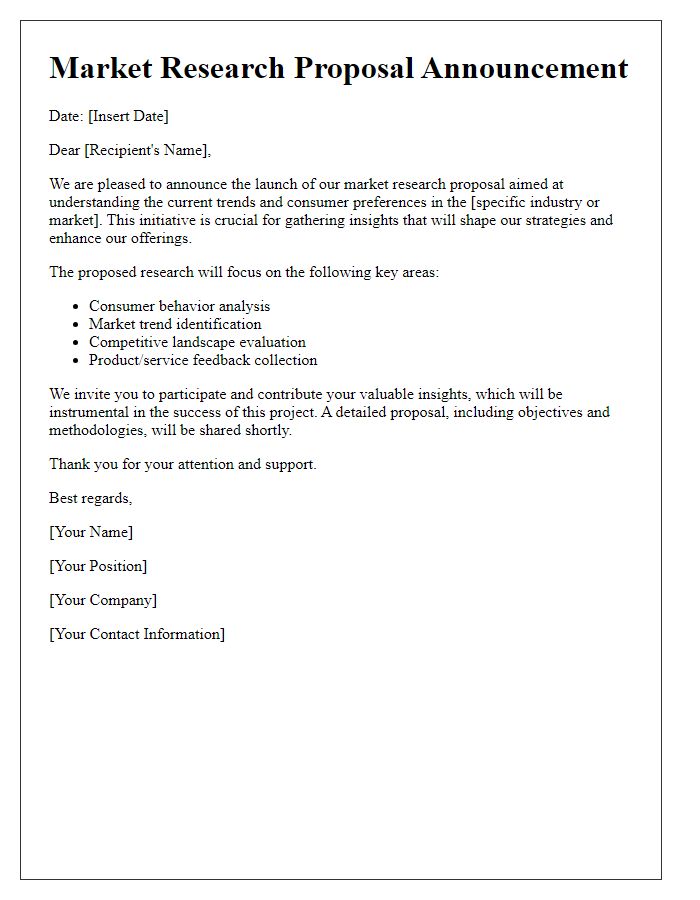 Letter template of market research proposal announcement