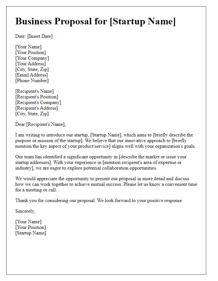 Letter template of business proposal for startup introduction