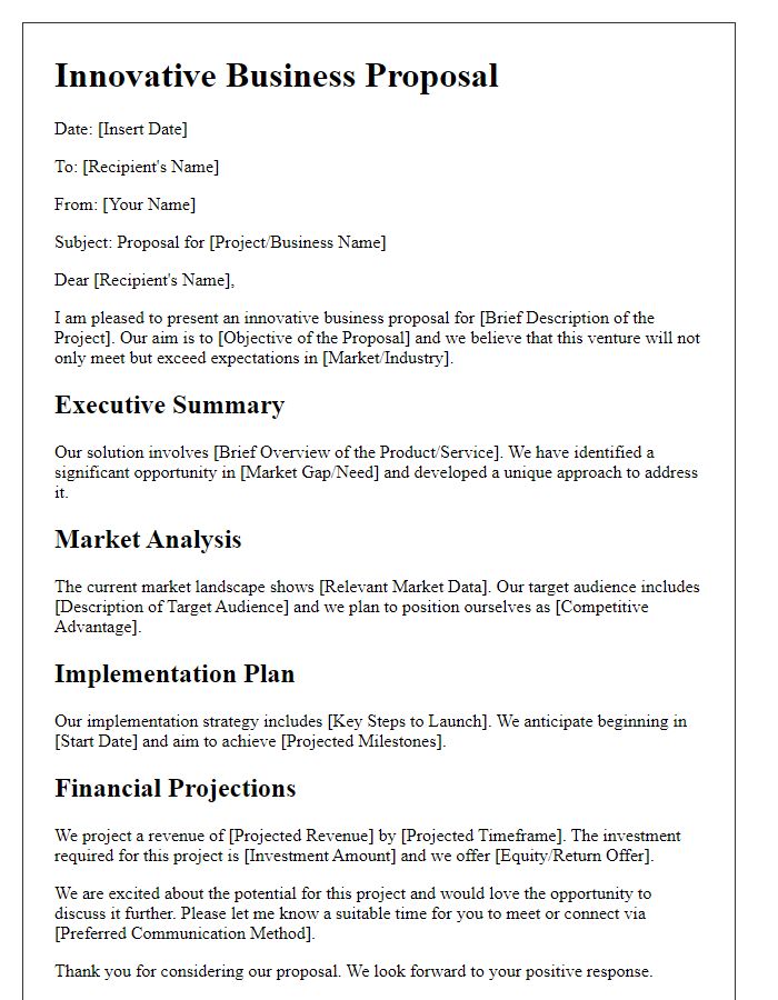 Letter template of innovative business proposal presentation