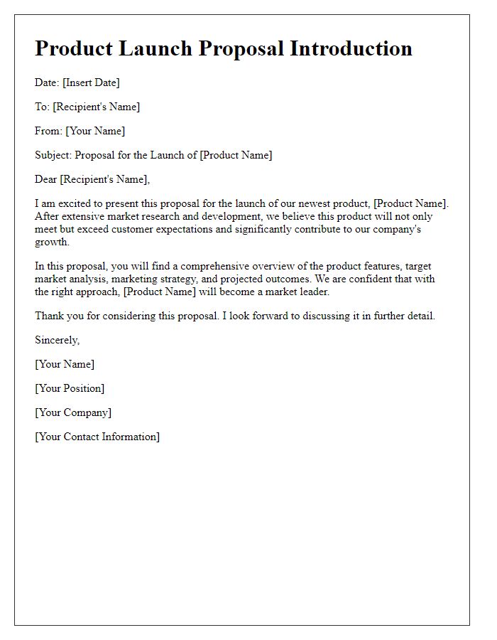 Letter template of product launch proposal introduction