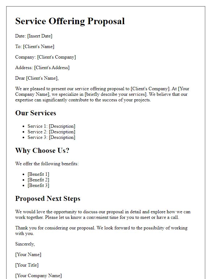 Letter template of service offering proposal to new clients