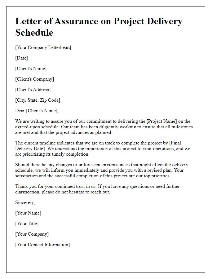 Letter template of assurance on project delivery schedule for client