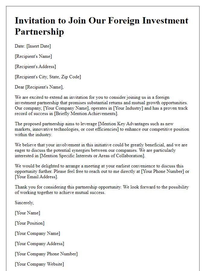 Letter template of foreign investment partnership invitation