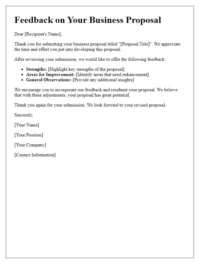 Letter template of business proposal feedback letter