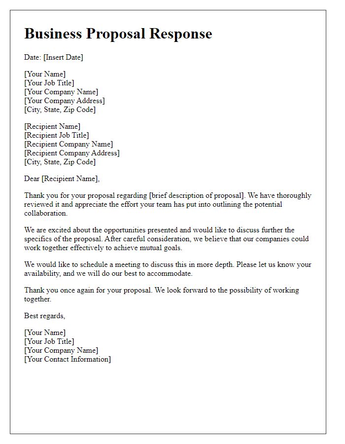 Letter template of business proposal response