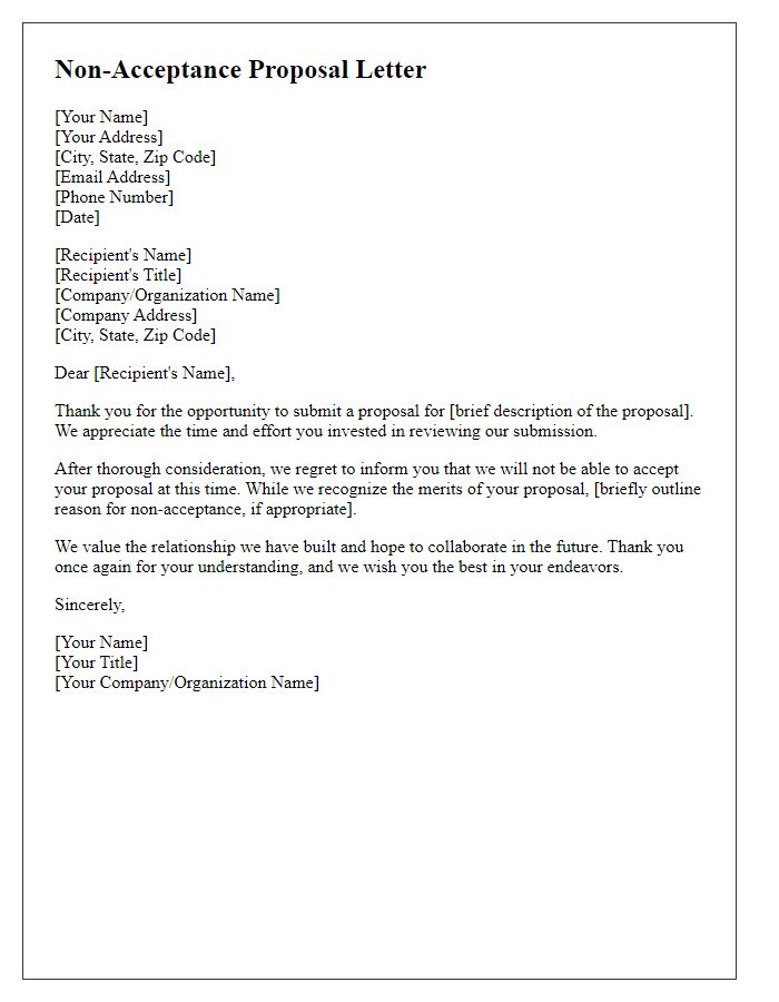 Letter template of proposal non-acceptance letter