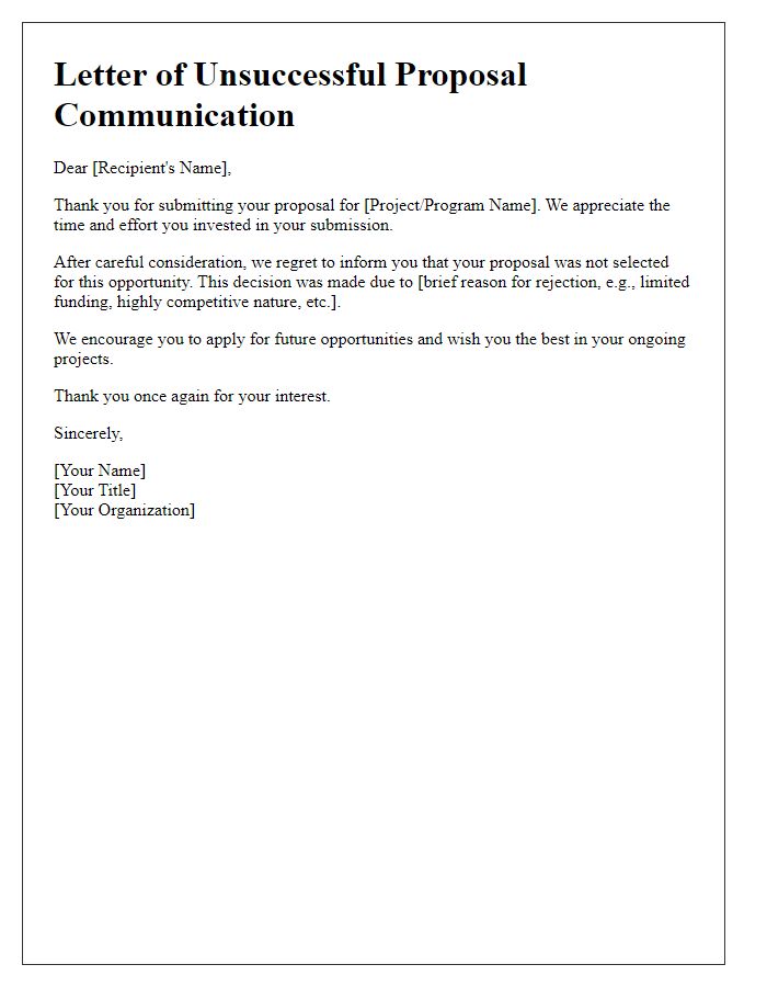 Letter template of unsuccessful proposal communication