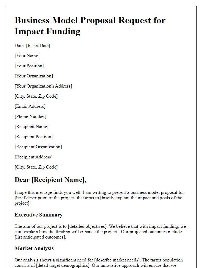 Letter template of business model proposal for impact funding