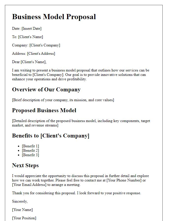 Letter template of business model proposal for potential clients