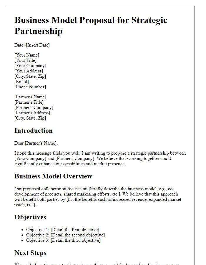 Letter template of business model proposal for strategic partners