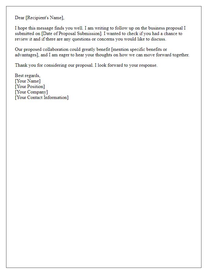 Letter template of a business proposal follow-up