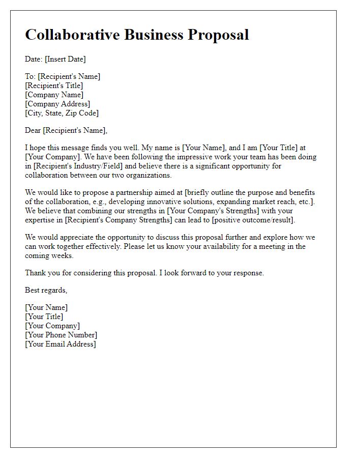 Letter template of a collaborative business proposal outreach