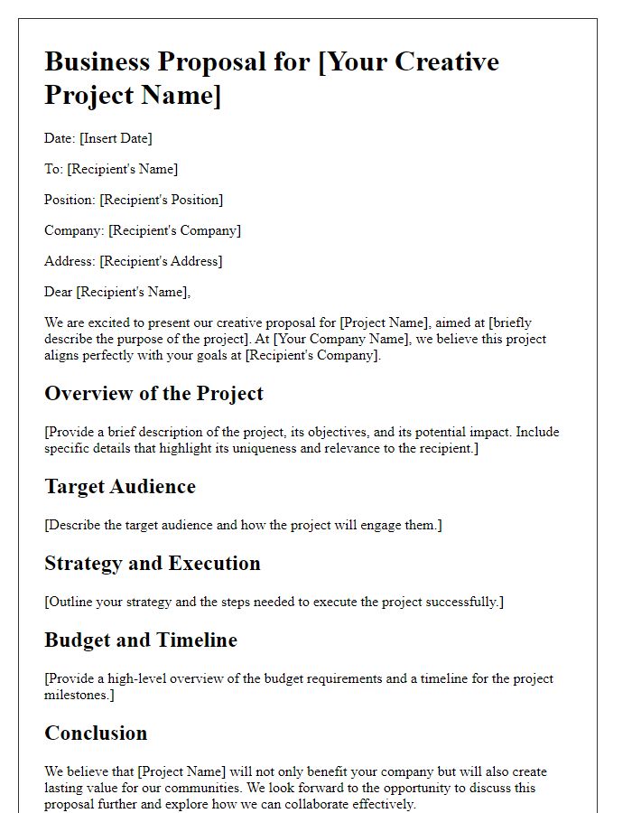 Letter template of a creative business proposal pitch