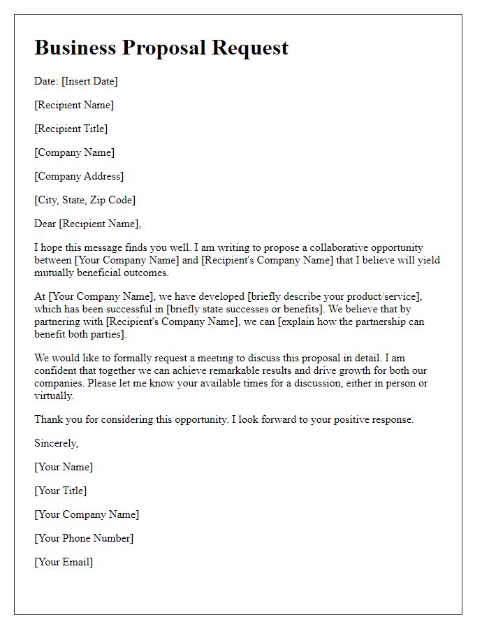 Letter template of a persuasive business proposal request