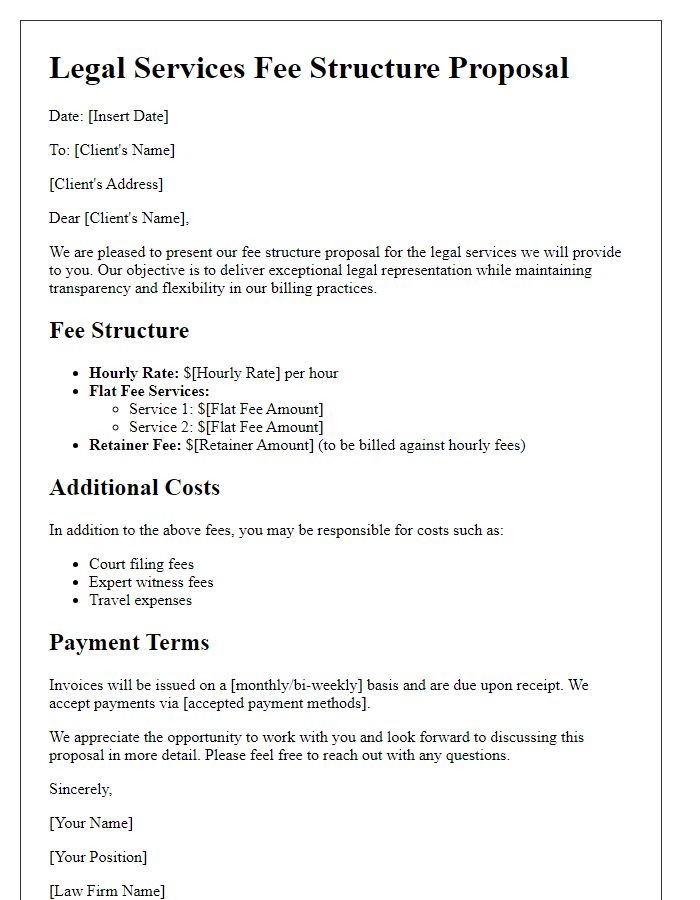 Letter template of Legal Services Fee Structure Proposal