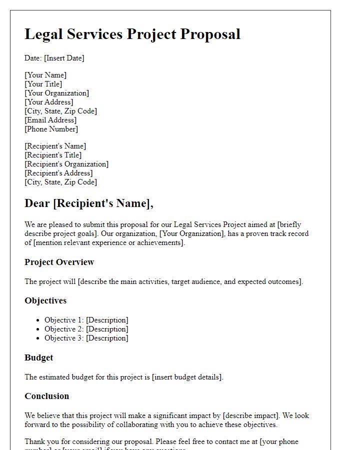 Letter template of Legal Services Project Proposal