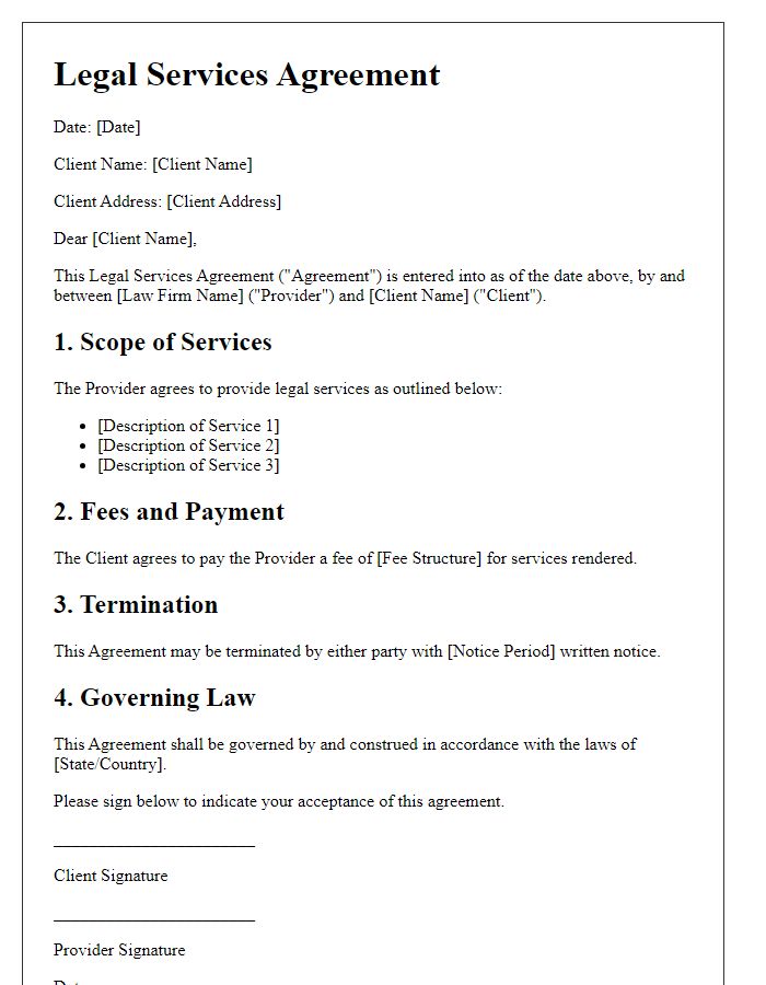 Letter template of Legal Services Service Agreement