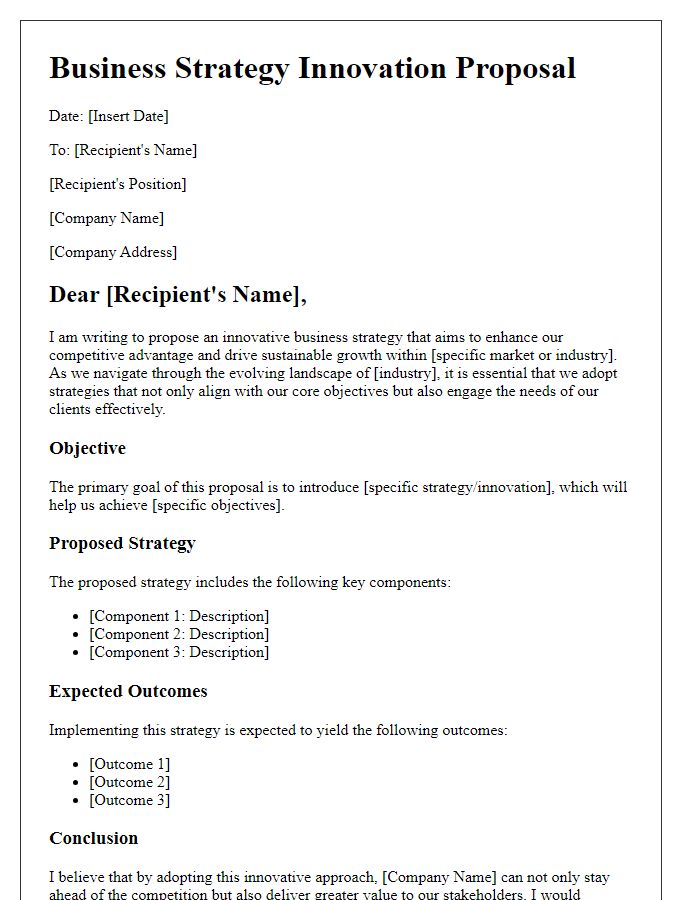 Letter template of business strategy innovation proposal