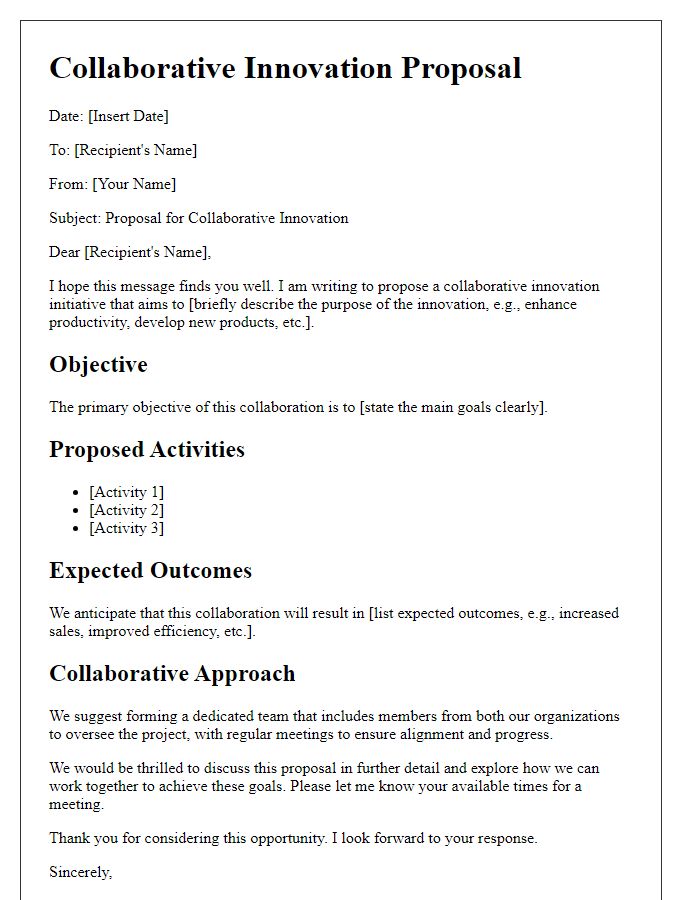 Letter template of collaborative innovation proposal for teams