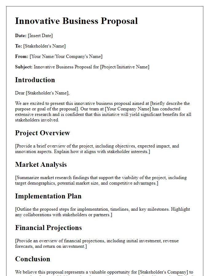 Letter template of innovative business proposal for stakeholders