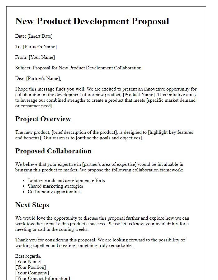 Letter template of new product development proposal for partners